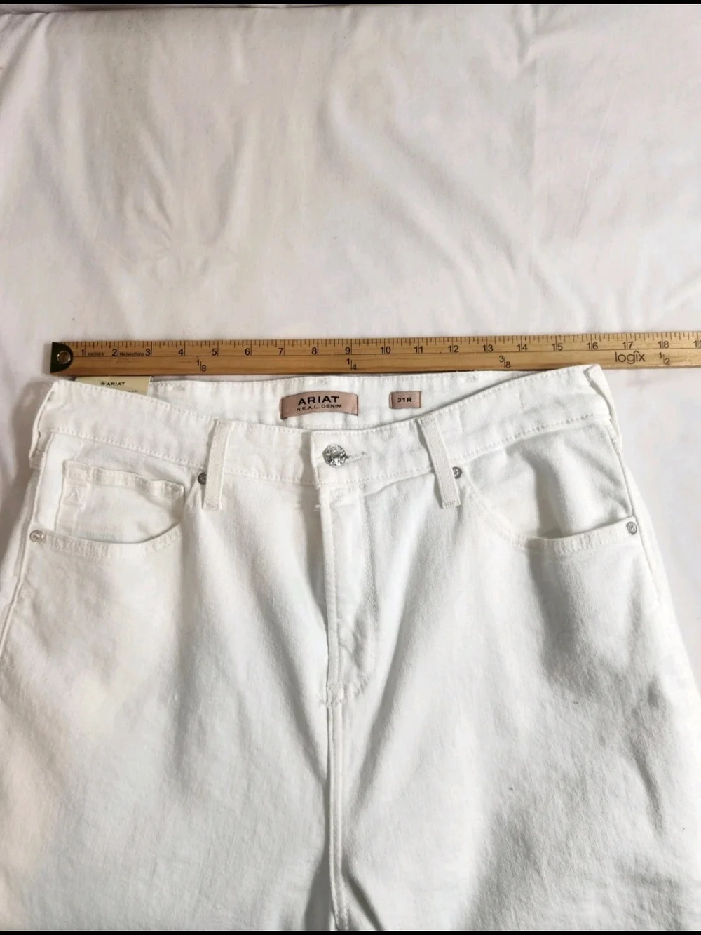 Ariat Wide Leg Jeans Women's Size 31 R White Ultra High Rise Stretch Crop NWT 54 - Picture 7 of 15